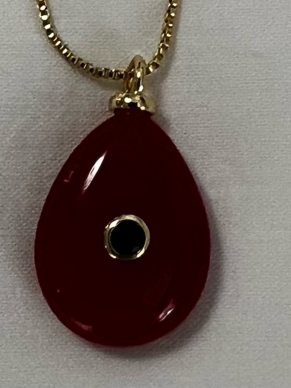Gold-Bail Red Teardrop Pendant Necklace - Unbranded